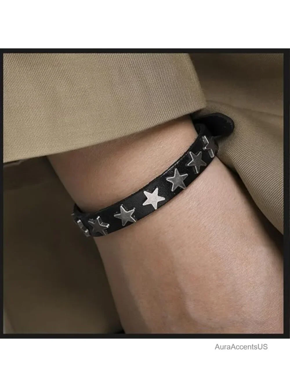 Gothic Pentagram Studded Leather Cuff Bracelet Punk Star